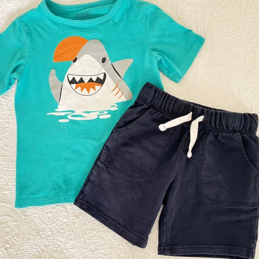 Carter's Children Place Shark Tee and Black Shorts Size 5